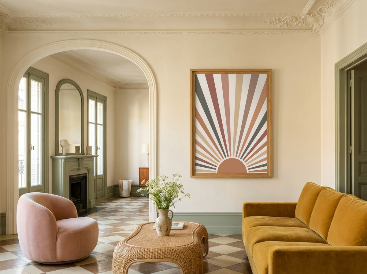Terracotta Sunray Geometric Poster