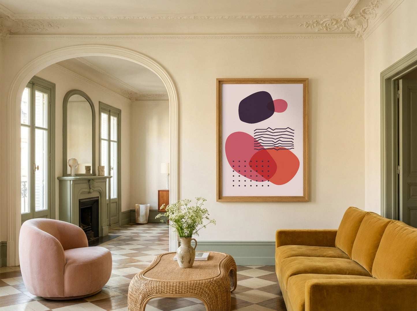Pink Red Navy Circle Balance Abstract Poster
