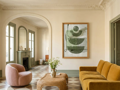 Olive Green Layered Curves Abstract Poster
