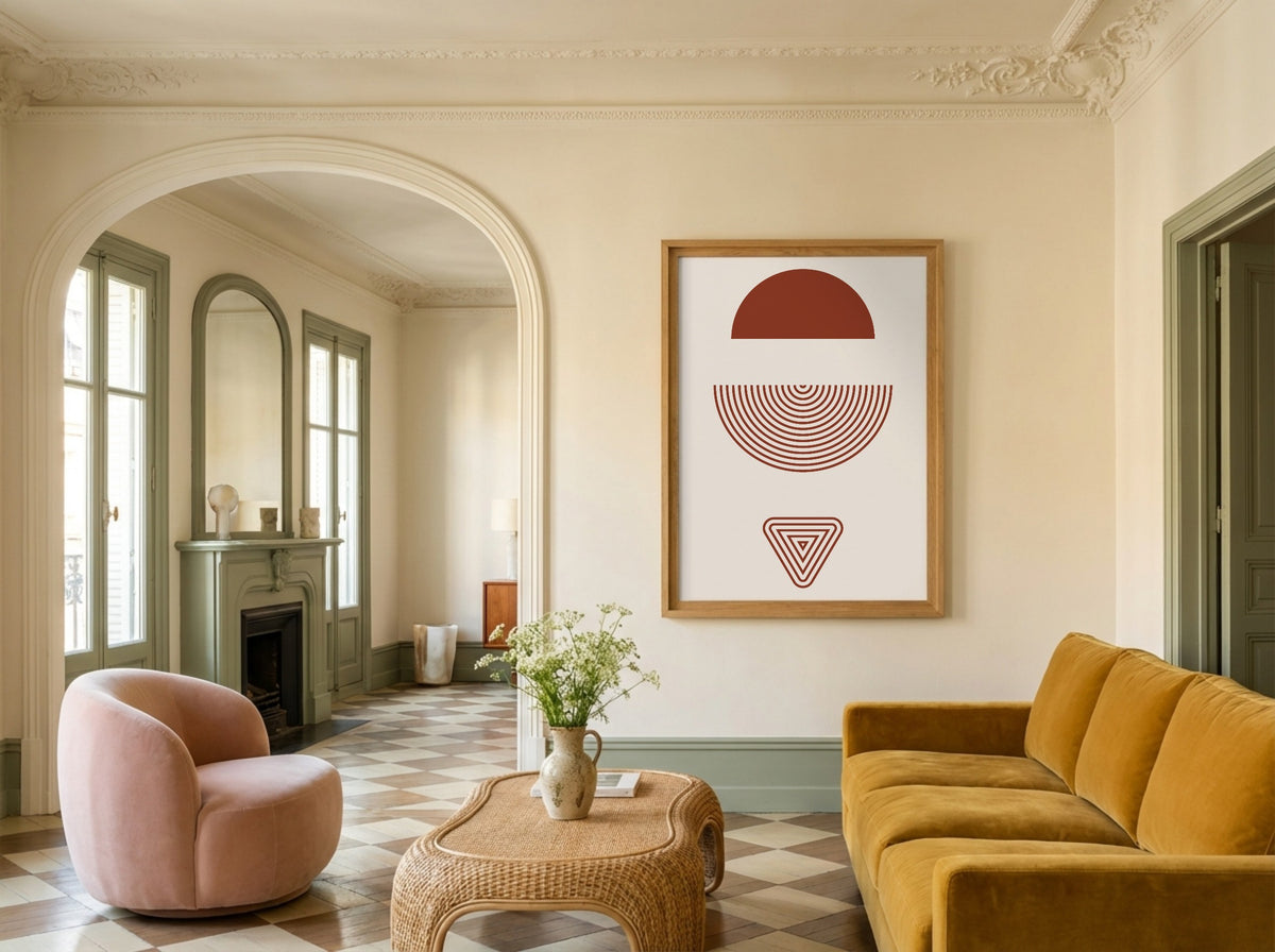Terracotta Split Sun Geometric Poster
