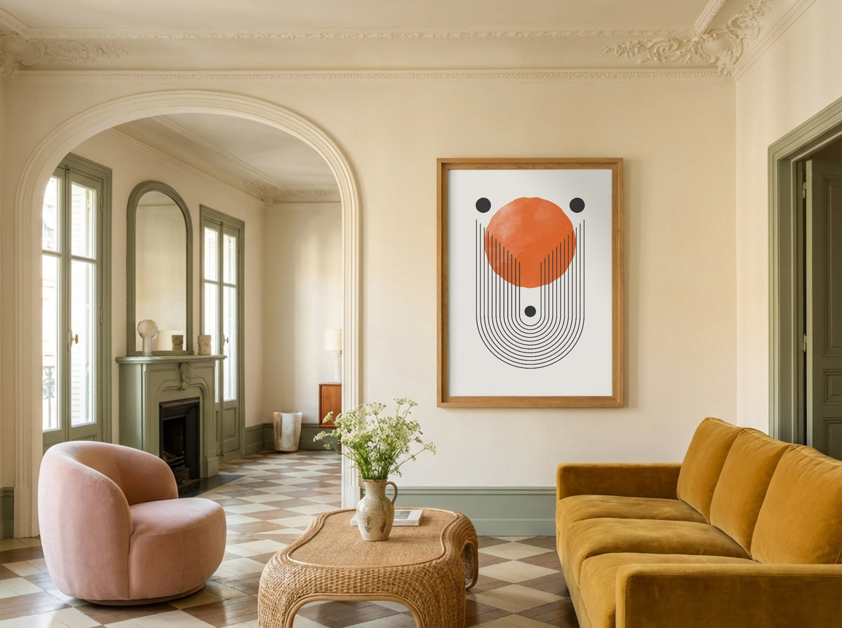 Orange Sun Disc Abstract Poster