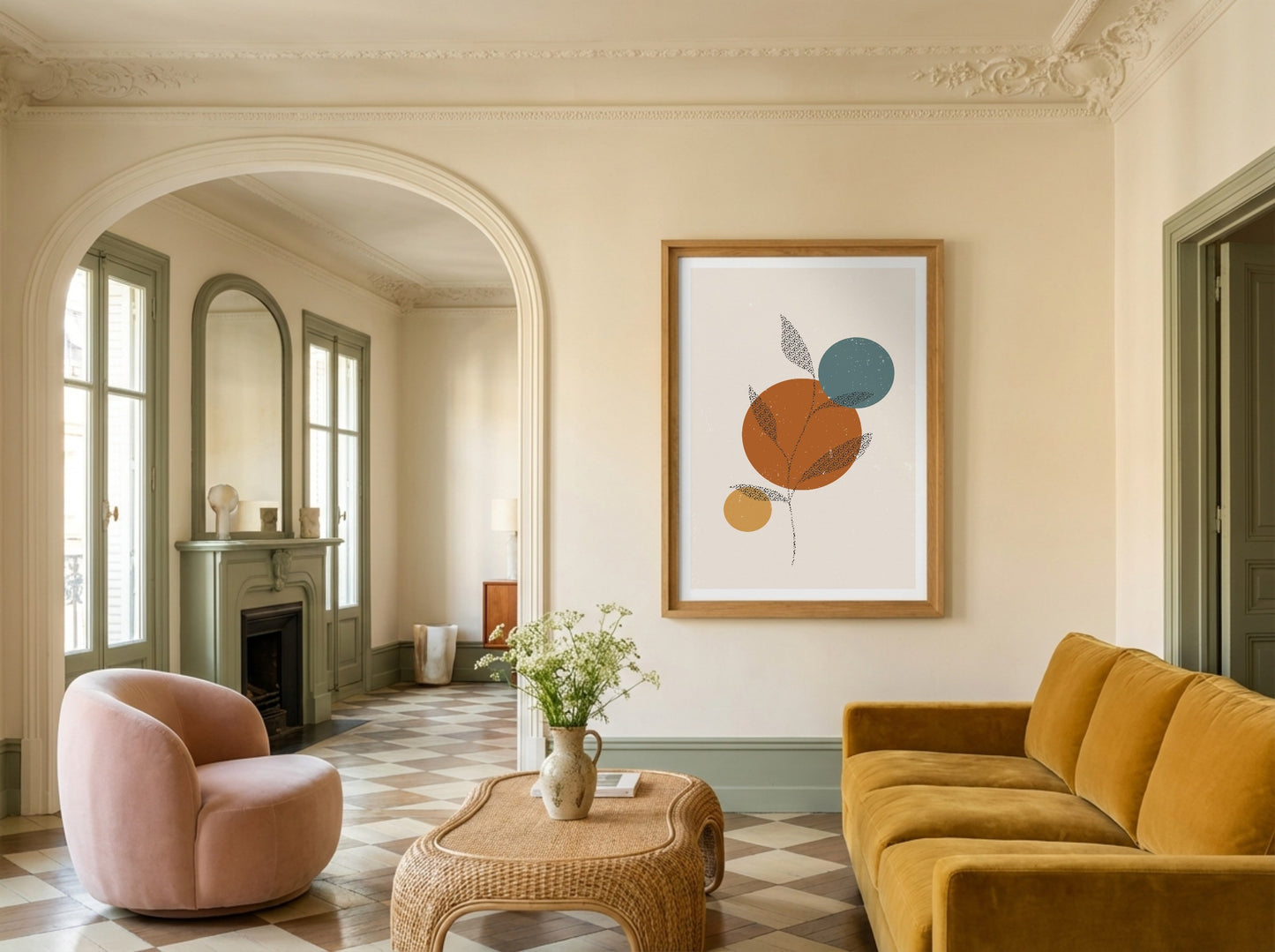Teal Ochre Stacked Circles Abstract Poster