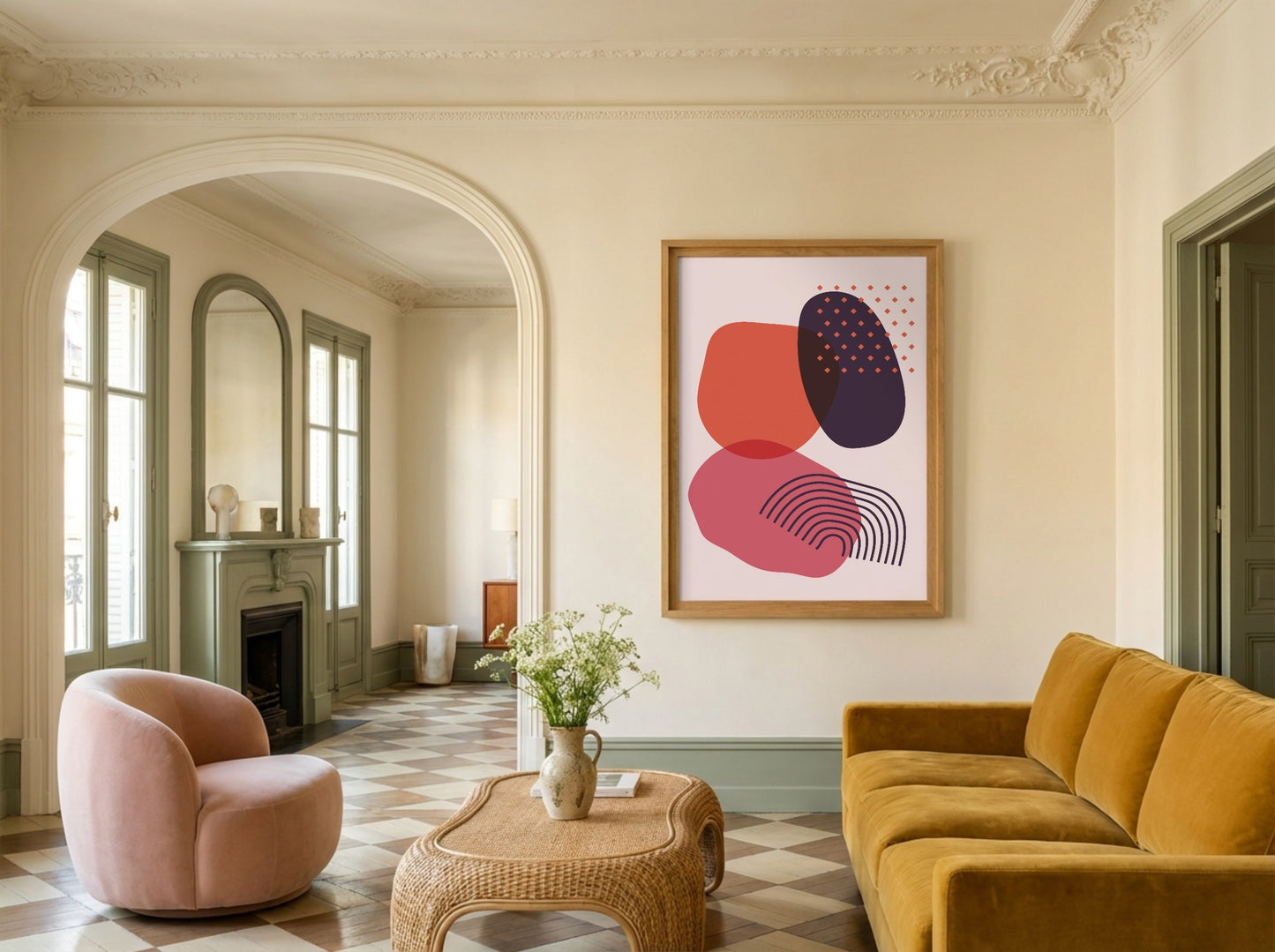 Pink Navy Layered Graphic Forms Abstract Poster