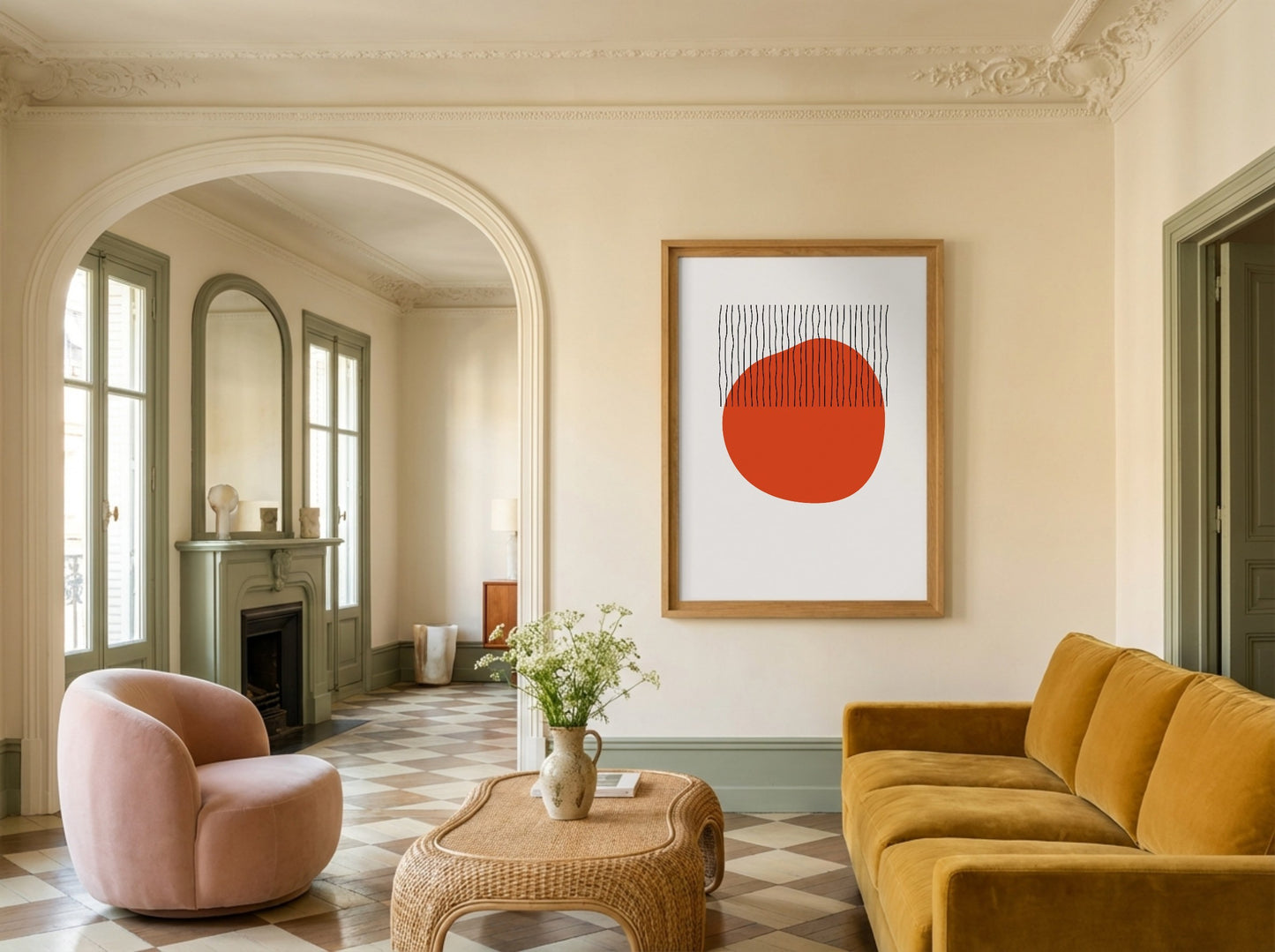 Red Circle Striped Lines Abstract Poster