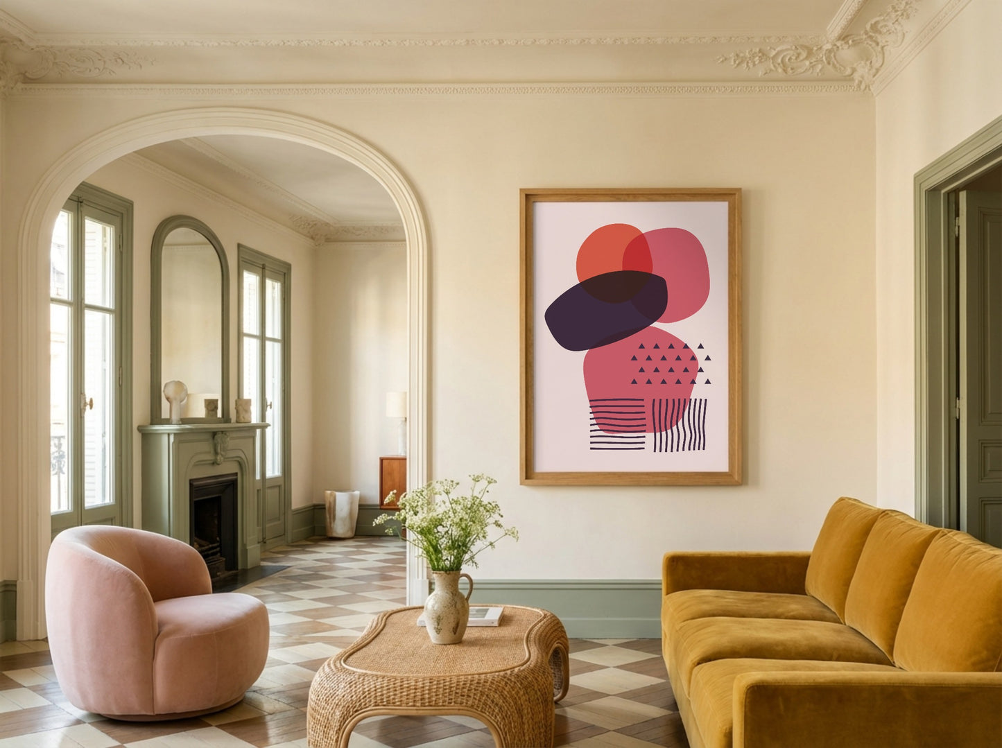 Pink Navy Stacked Organic Shapes Poster