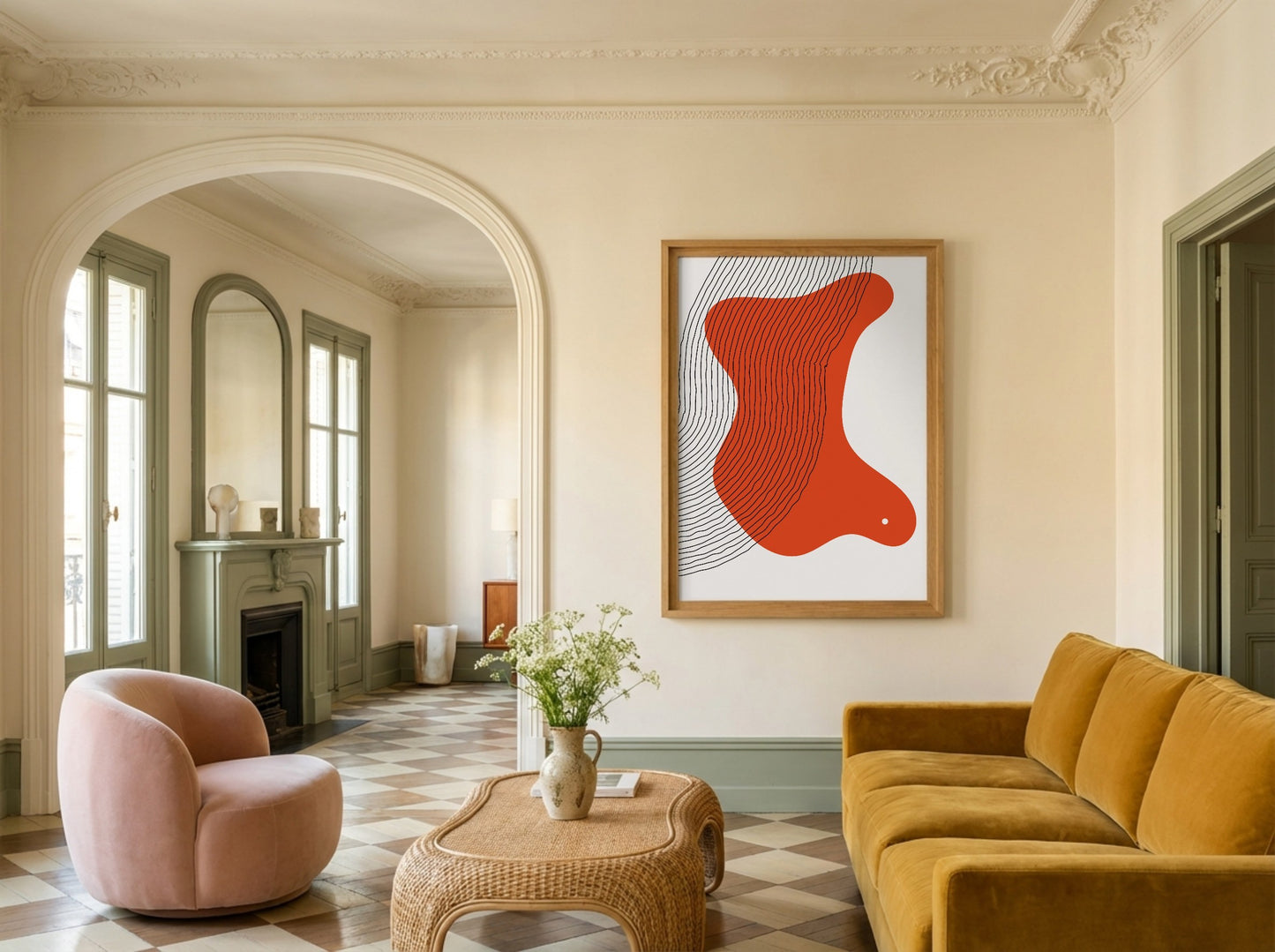 Red Orange Flowing Shape Abstract Poster