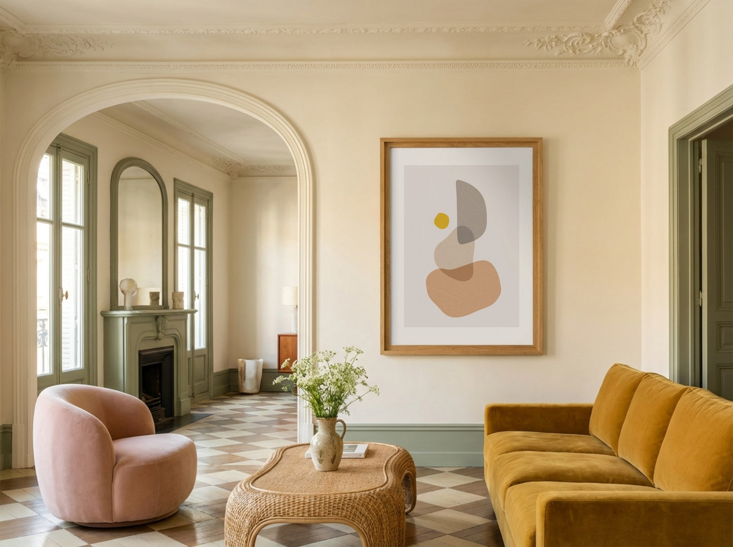 Beige Grey Layered Rounded Forms Poster