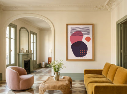 Navy Peach Layered Circles Abstract Poster