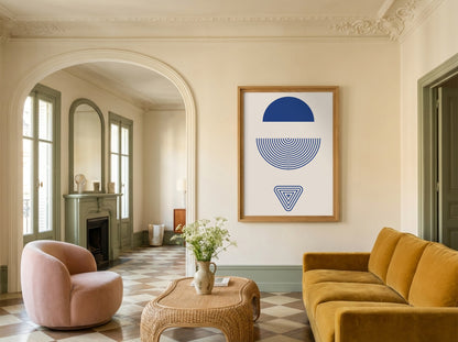 Blue Split Sun Geometric Poster