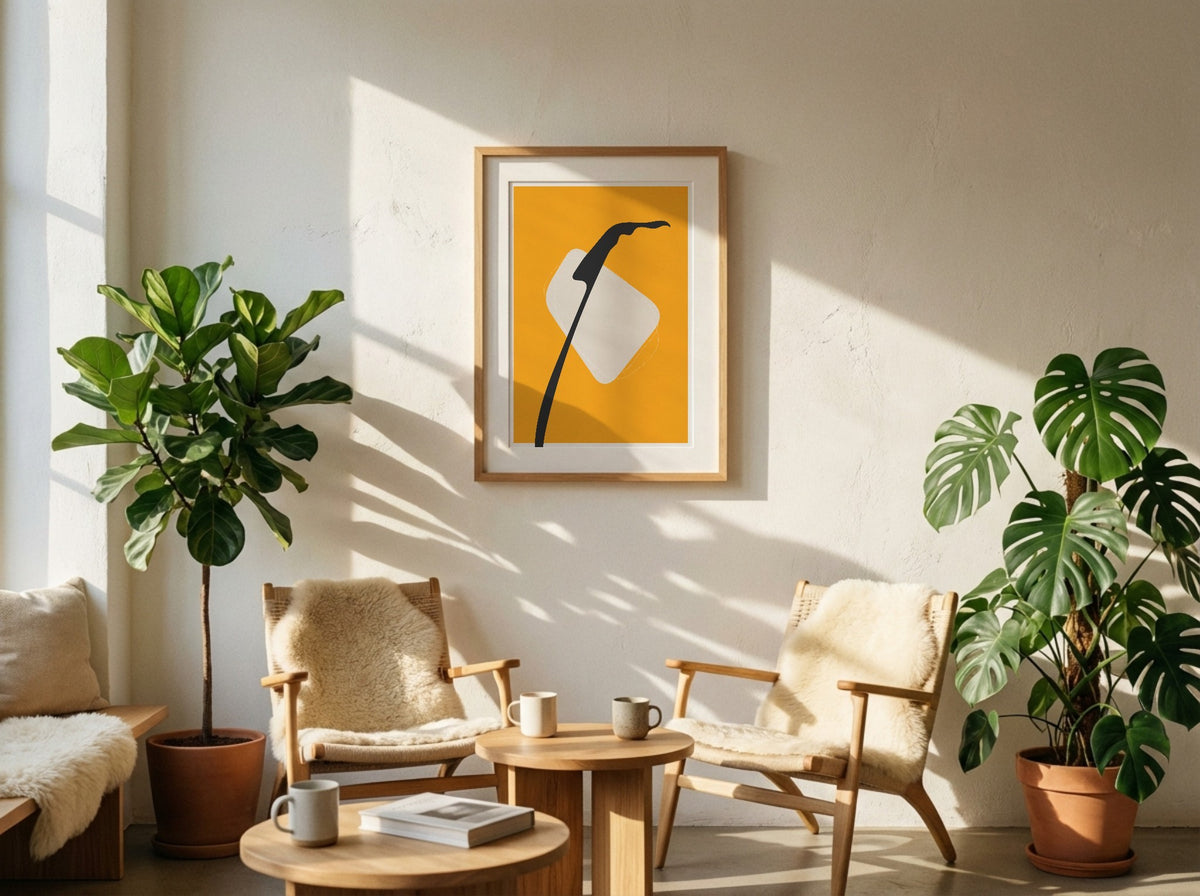 Mustard White Botanical Silhouette Abstract Poster