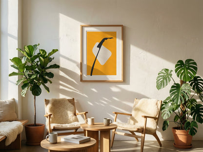 Mustard White Botanical Silhouette Abstract Poster