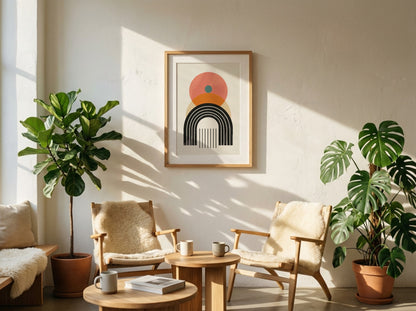 Coral Sun and Black Rainbow Poster