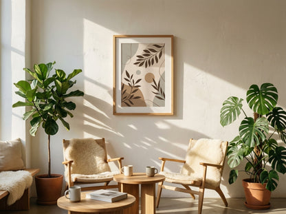 Beige Brown Botanical Silhouette Collage Poster