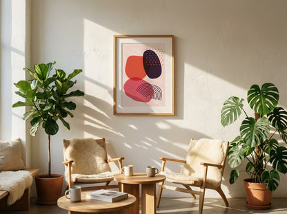 Pink Navy Layered Graphic Forms Abstract Poster