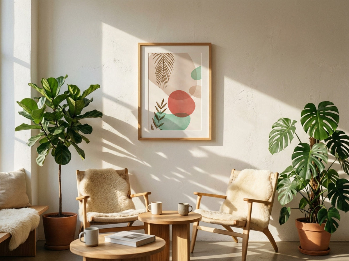 Coral Mint Botanical Shapes Abstract Poster