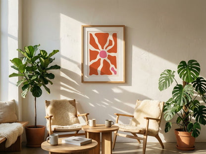 Coral Radiating Flower Abstract Poster