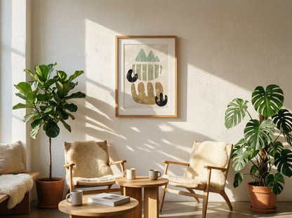 Green Ochre Linear Geometry Abstract Poster