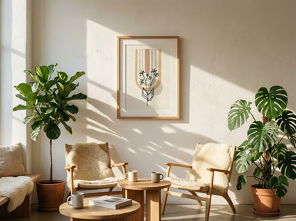 Beige Striped Blossom Abstract Poster