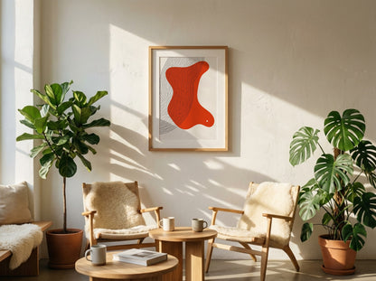 Red Orange Flowing Shape Abstract Poster