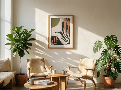 Deep Olive Peach Leaf Forms Abstract Poster