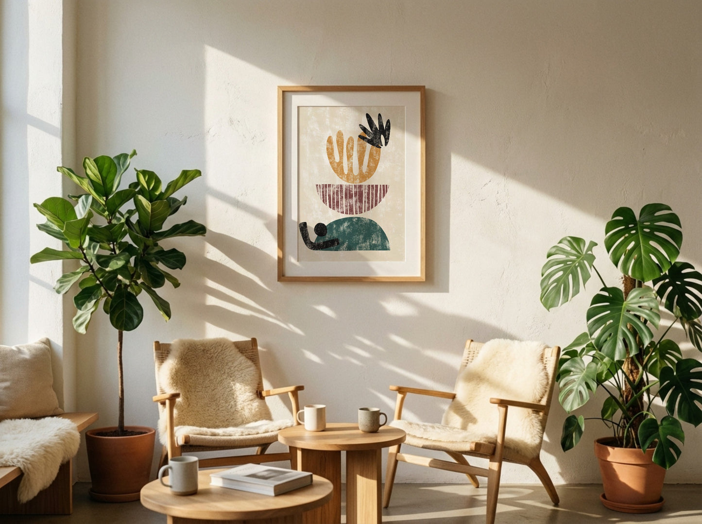 Ochre Blue Graphic Organic Forms Poster