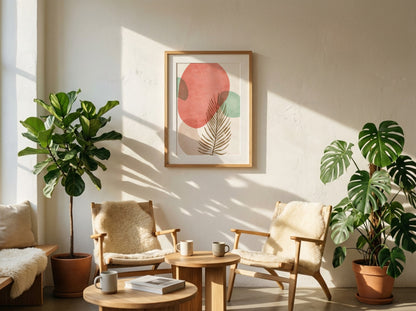 Pink Green Layered Organic Forms Abstract Poster