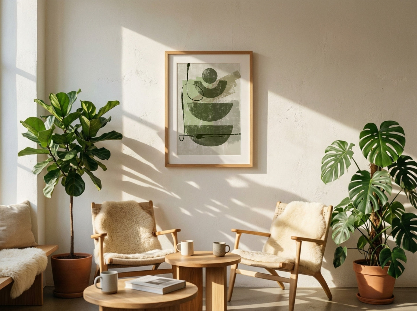 Olive Green Layered Curves Abstract Poster