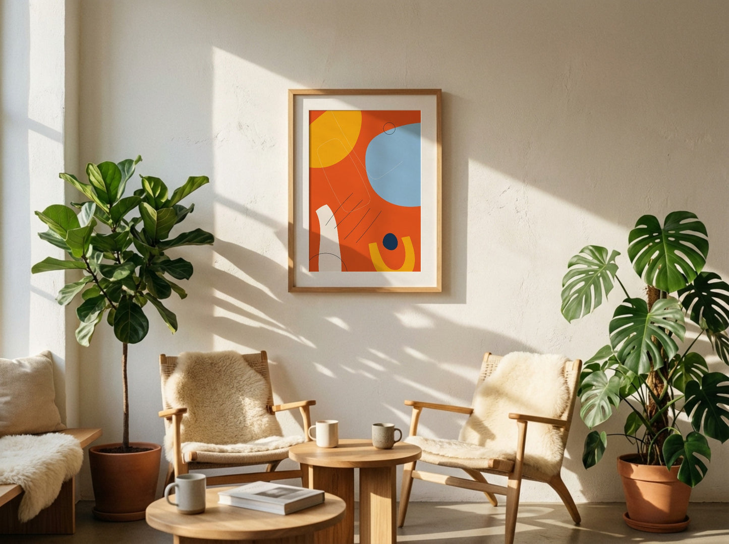 Coral Blue Colour Block Organic Abstract Poster