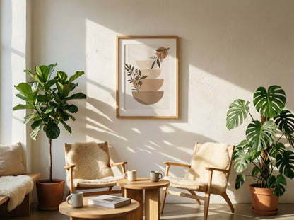 Olive Beige Botanical Bowl Abstract Poster