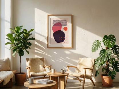 Navy Peach Layered Circles Abstract Poster