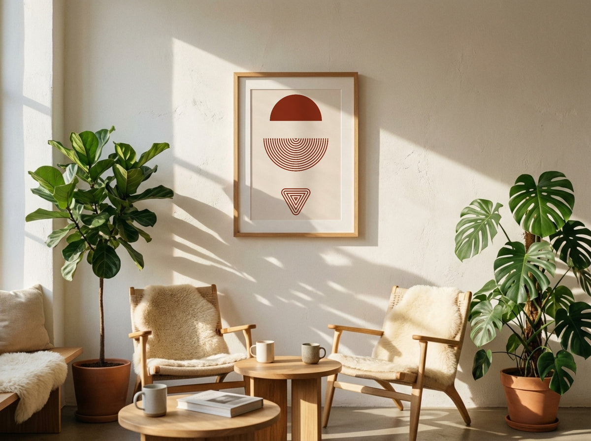 Terracotta Split Sun Geometric Poster