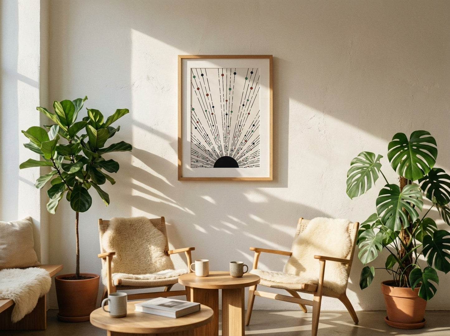 Beige Radiating Line Abstract Poster