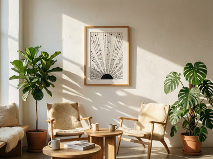 Beige Radiating Line Abstract Poster