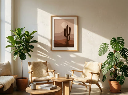 Brown Desert Cactus Sunset Poster