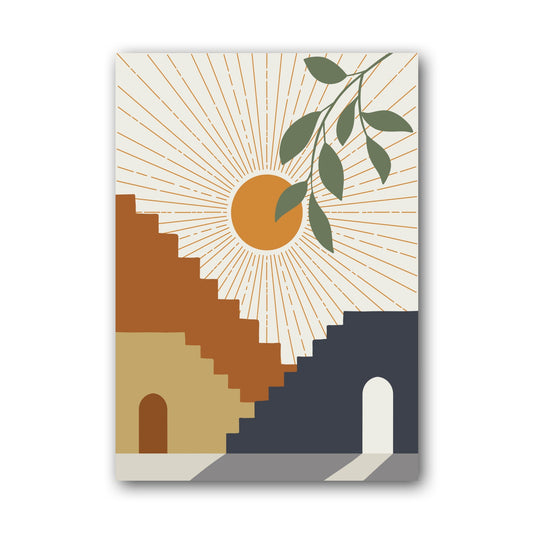 Ochre Green Botanical Stairway Abstract Poster