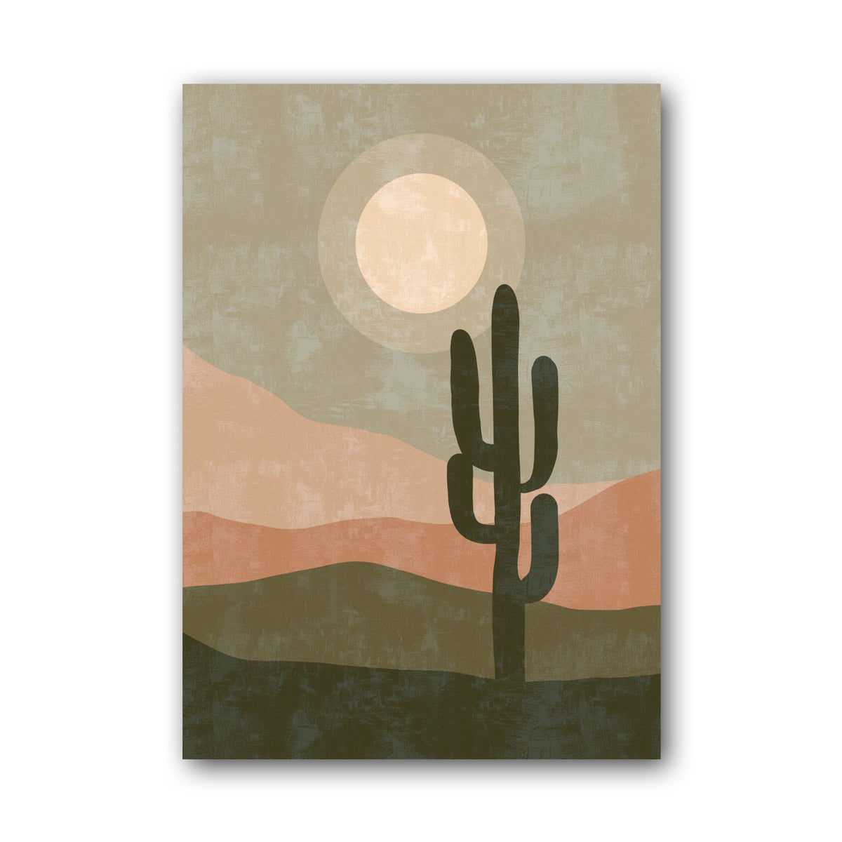 Olive Cactus Moon Landscape Poster