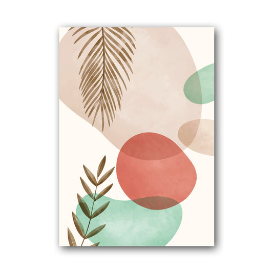 Coral Mint Botanical Shapes Abstract Poster