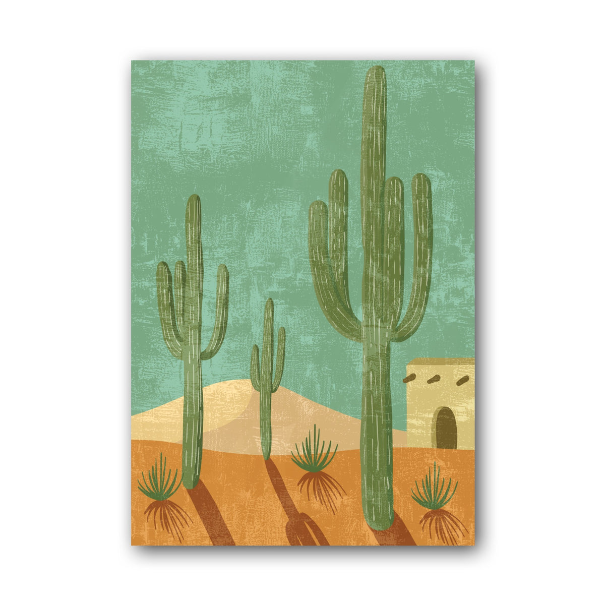 Teal Desert Cactus Pattern Poster
