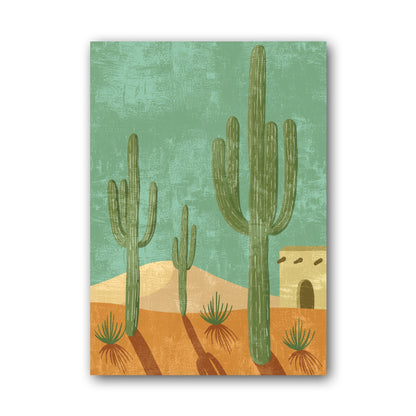 Teal Desert Cactus Pattern Poster