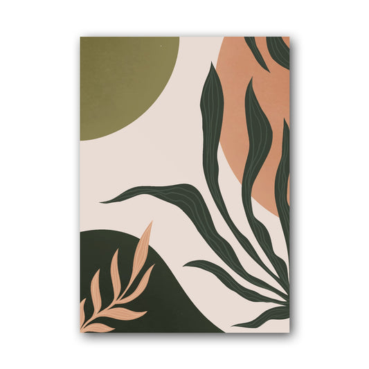 Deep Olive Peach Leaf Forms Abstract Poster