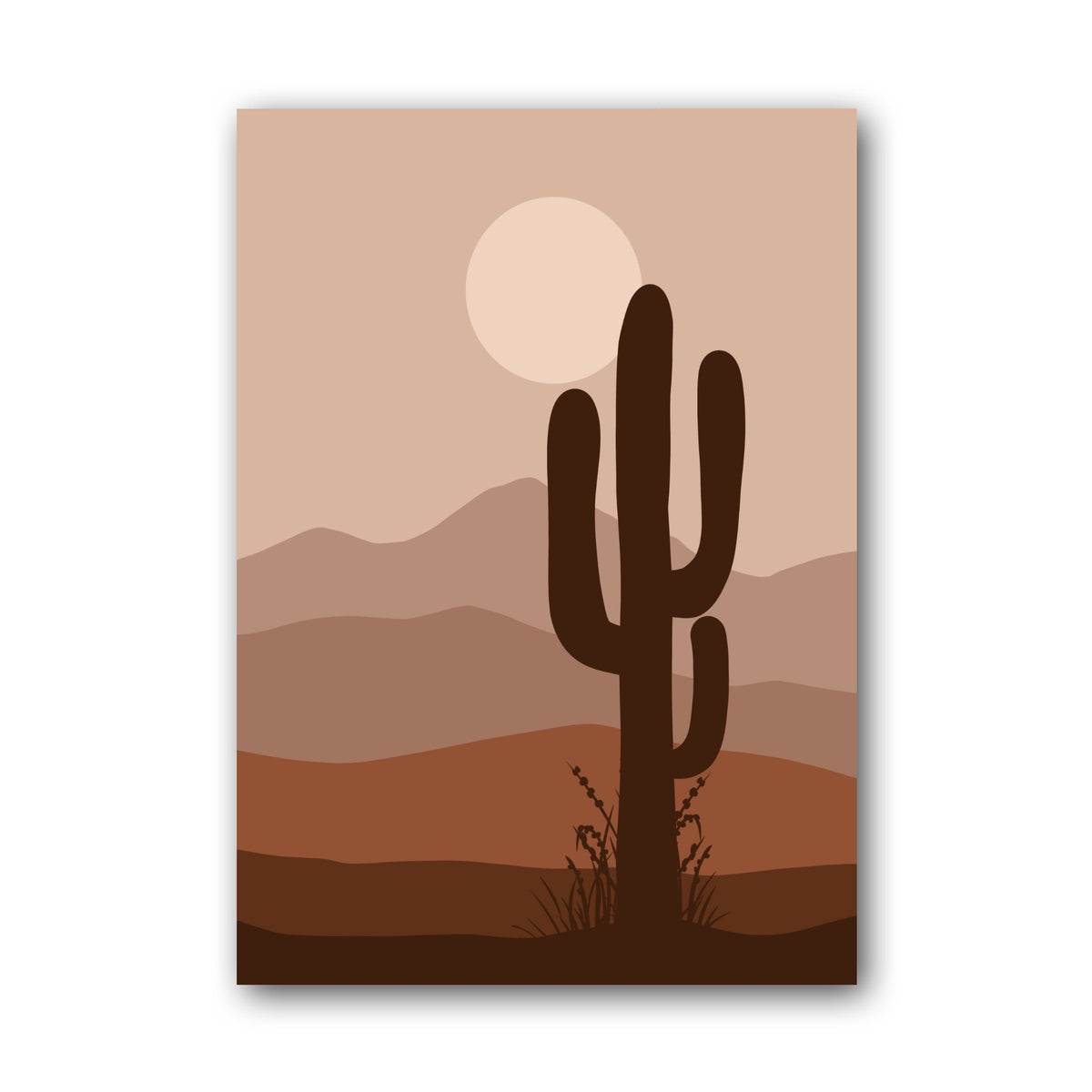 Brown Desert Cactus Sunset Poster