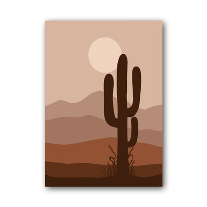 Brown Desert Cactus Sunset Poster