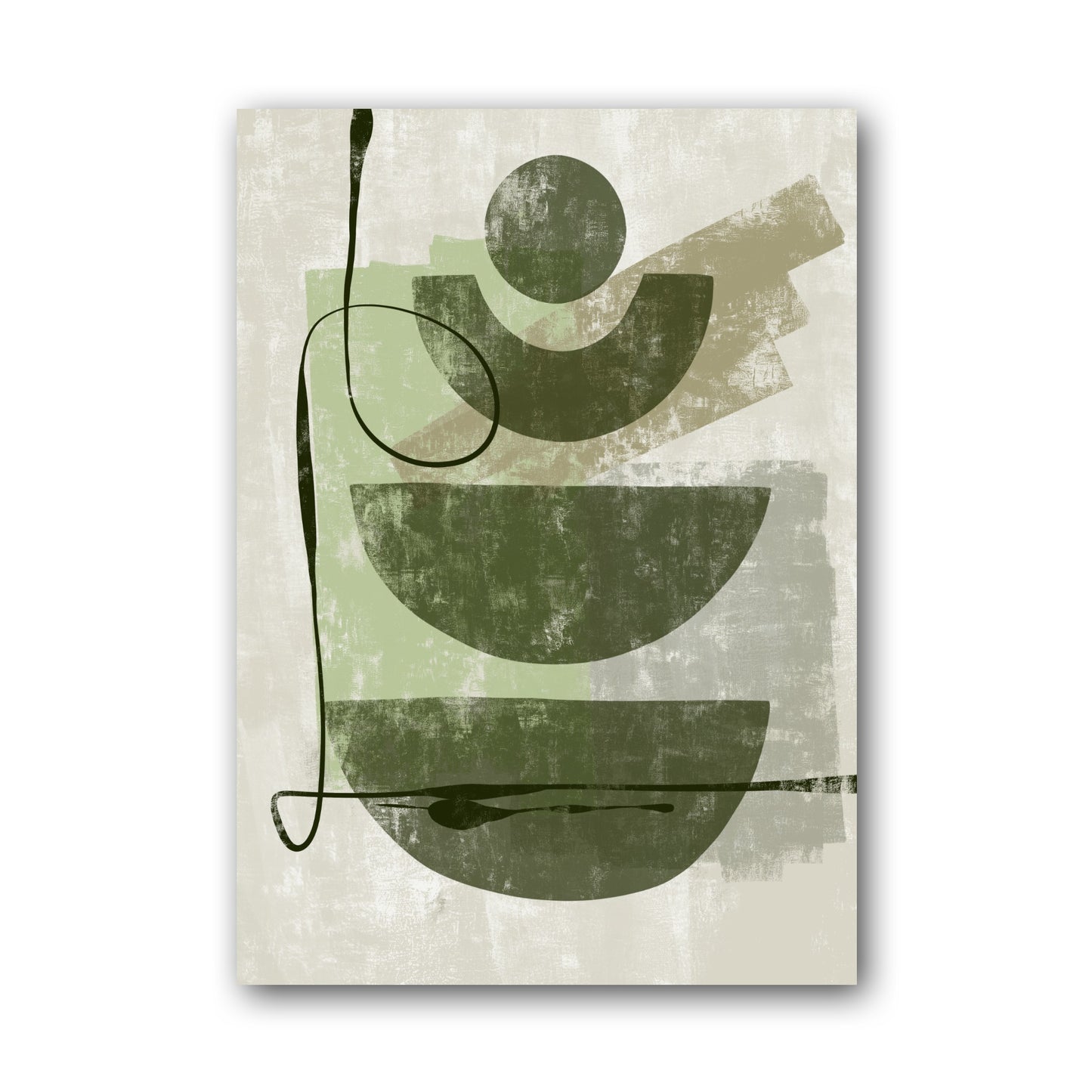 Olive Green Layered Curves Abstract Poster